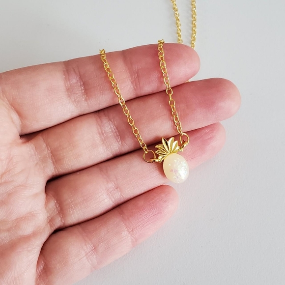 New Tiny Gold Opal-like Pineapple Necklace - Picture 2 of 11